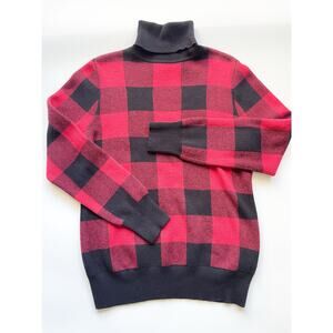Vintage L.L.Bean Red and Black Buffalo Check Turtleneck Knit Sweater Size Small